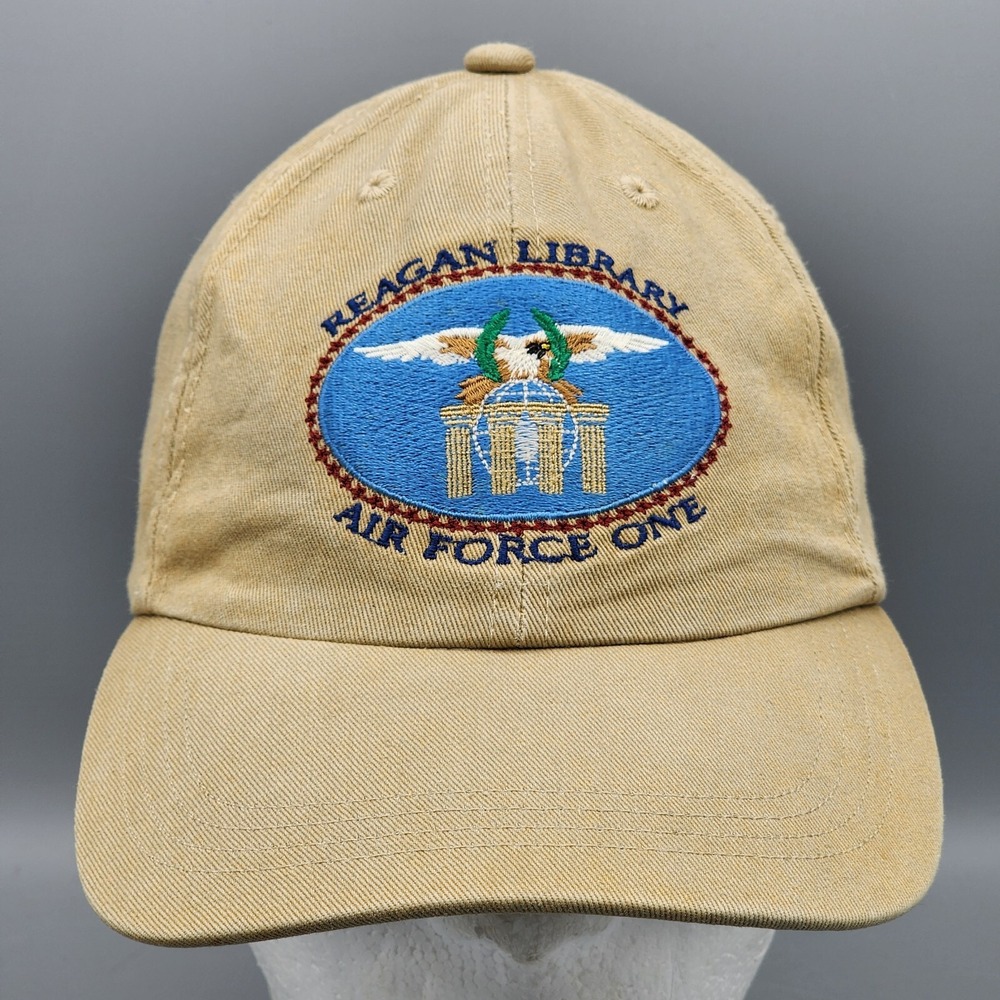 Vintage Ronald Reagan Library Air Force One Snapback Hat Cap Men President Beige